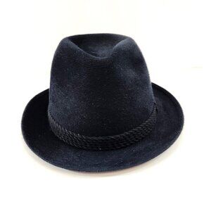 German Adalbert Breiter Black Trilby Felt Hat Stitched Cord Munchen